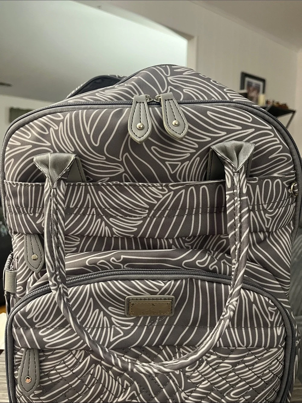 BabbleRoo light grey and white diaper bag